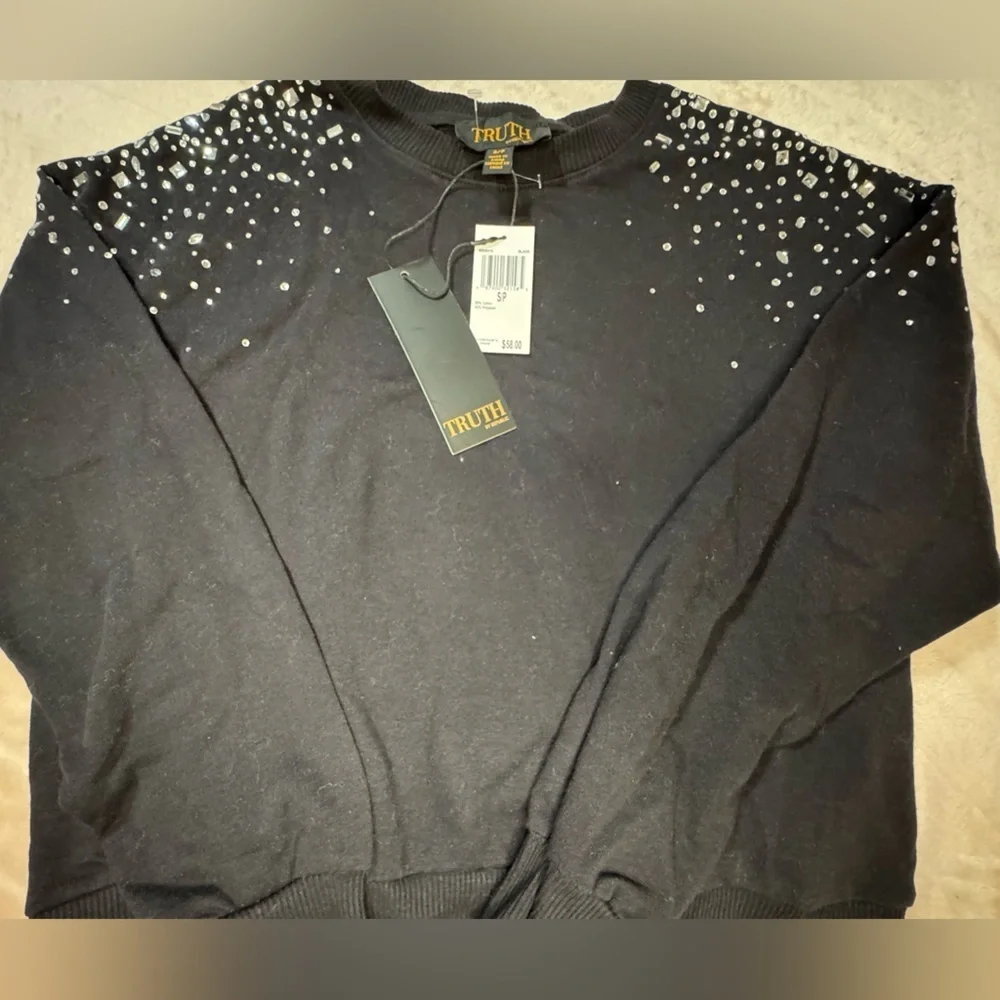 Truth Black Lightweight Sweater with Jeweled Accents - Picture 3 of 5